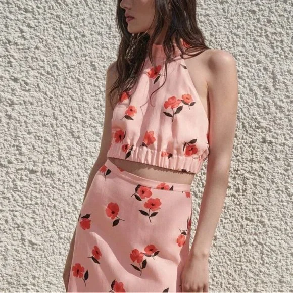 Pink Linen Floral 2-piece Set XS - Picture 2 of 12